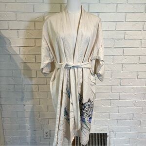Vintage Island Spirit Hawaii 100% Raw Silk Hand Painted Cat Robe Kimono M